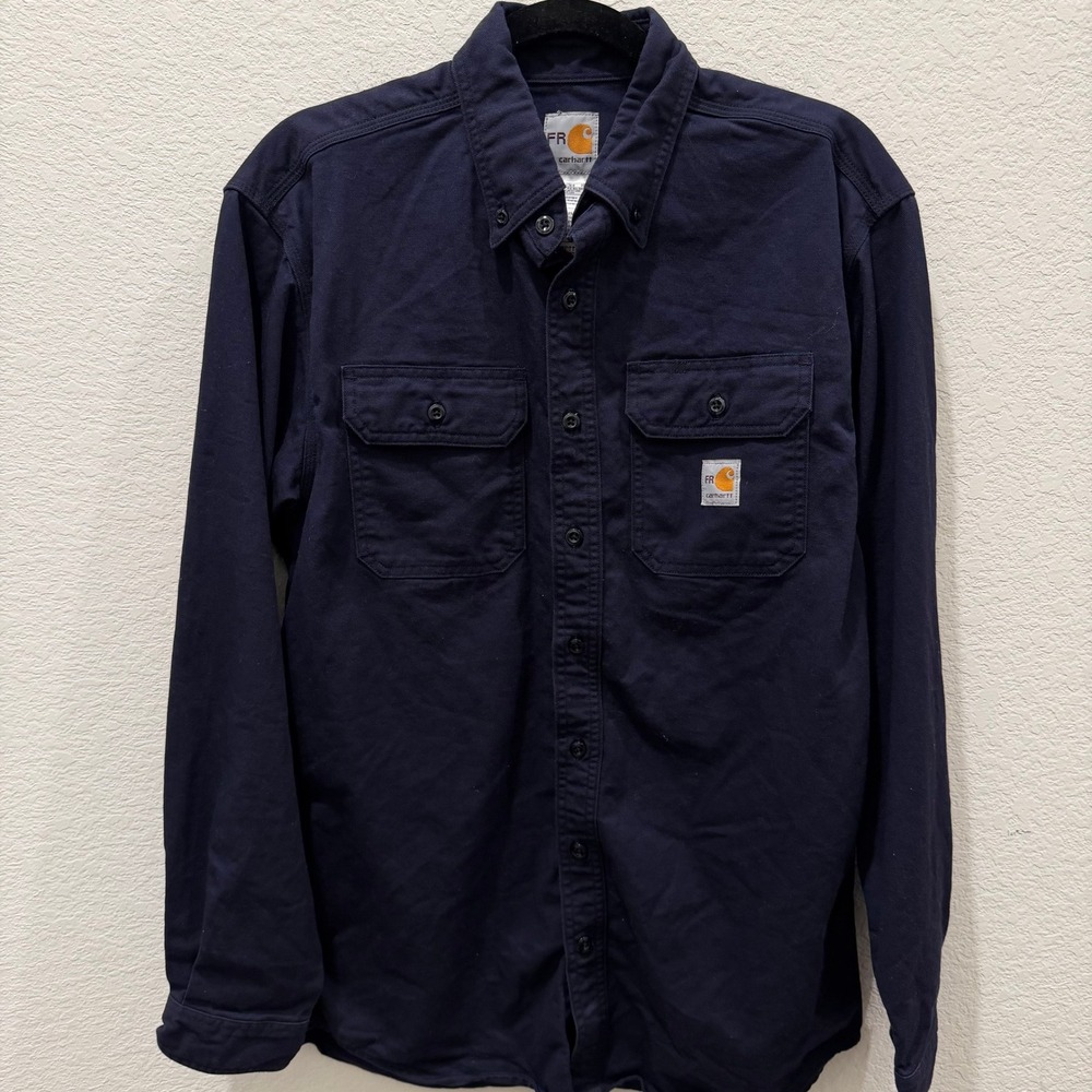 Carhartt FR Mens Flame Resistant Work Shirt Medium Regular Navy FRS160 DNY CAT 2
